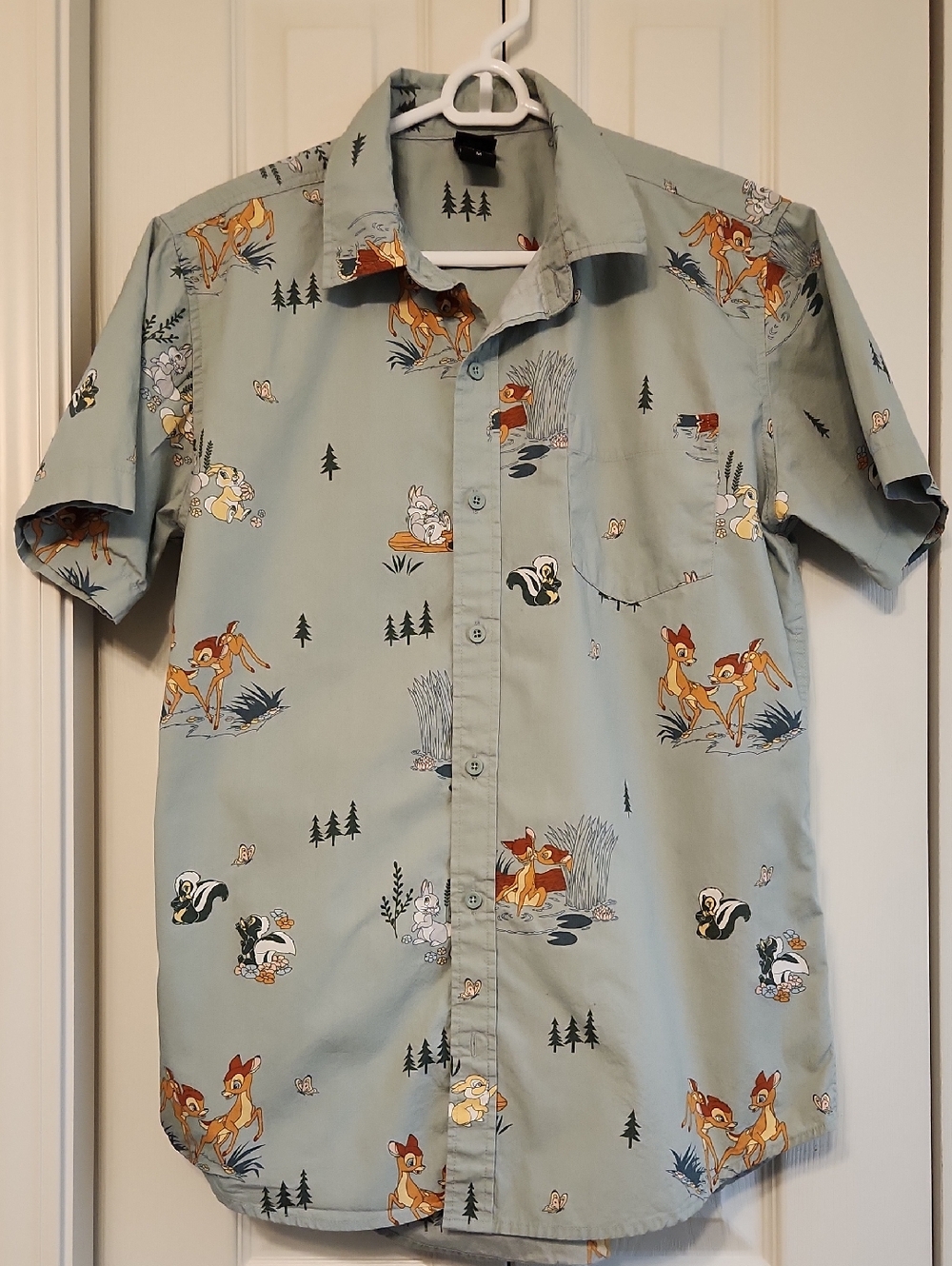 Disney Bambi All Over Print Men's Short-Sleeve Button-Down 100% Organic Cotton